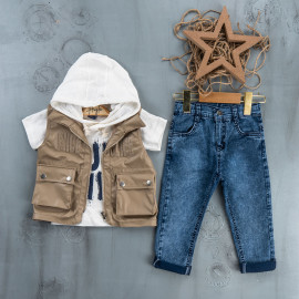 BOYS' SUIT WHOLESALE READY TOWEAR TRIPLE SUIT Jeans set with hoodie and bomber jacket 005