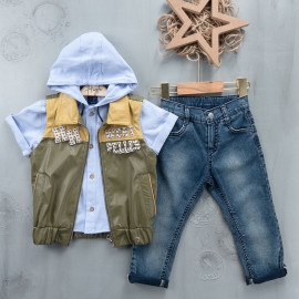 BOYS' SUIT WHOLESALE READY TOWEAR TRIPLE SUIT Jeans set with a fitted shirt and jacket 006