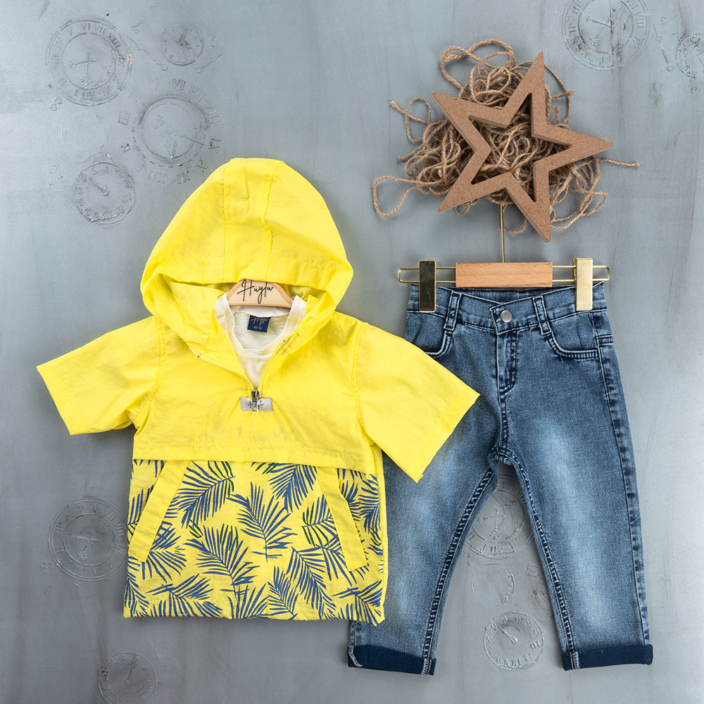 BOYS' SUIT WHOLESALE READY TOWEAR TRIPLE SUIT Jeans pants with a yellow plaid sweater 012