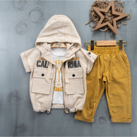 KIDS KIDS SUIT WHOLESALE READY TOWEAR TRIPLE SUIT Canvas trousers with sweater and striped jacket with two pockets 022