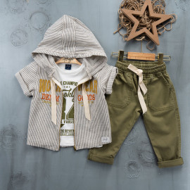 BOYS' SUIT WHOLESALE READY TOWEAR TRIPLE SUIT Canvas pants with a sweater and a striped jacket 024